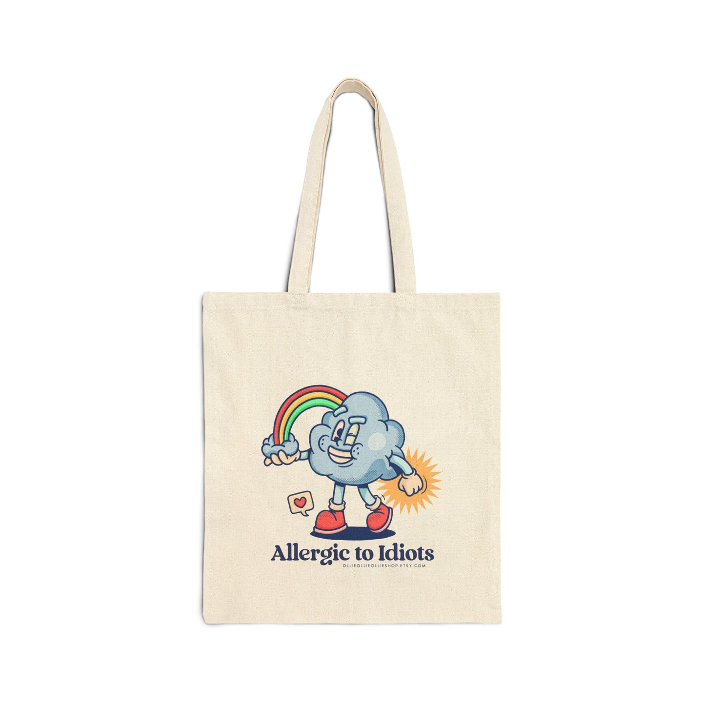 Allergic to Idiots Rainbow Cotton Canvas Tote Bag, Funny and Sarcastic Reusable Shopping Bag, Eco Friendly Everyday Bag, Great Tote Gift