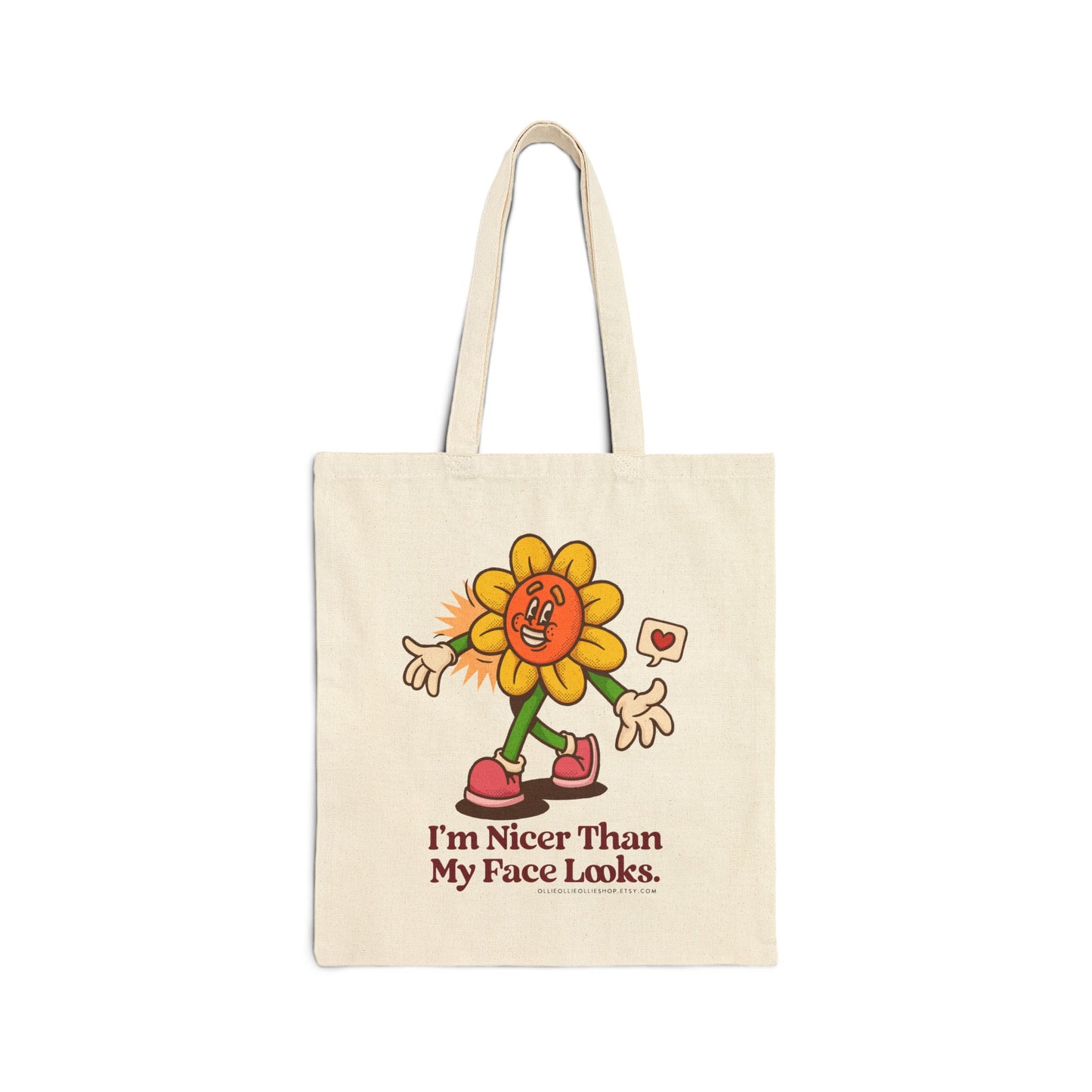 I'm Nicer than My Face Looks Sunflower Cotton Canvas Tote Bag, Funny & Sarcastic Reusable Shopping Bag, Eco Friendly Everyday Bag