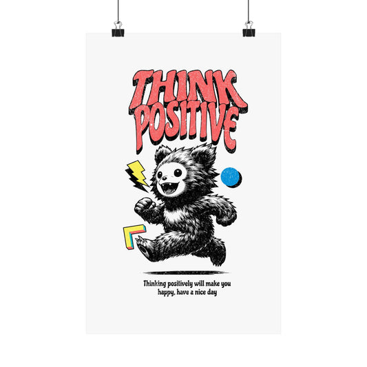 Think Positive, Fun Aspirational and Inspirational Wall Art Prints, Matte Vertical Posters, Motivational Wall Decors, Retro Maximalist Art