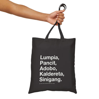 Famous Filipino Food Cotton Canvas Tote Bag, Pinoy Delicacies Reusable Shopping Bag, Eco Friendly Bag, Everyday Bag, Filipino Pride