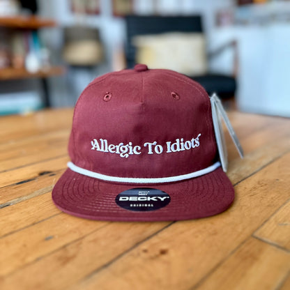 Allergic To Idiots! Maroon & White, Baseball Hats