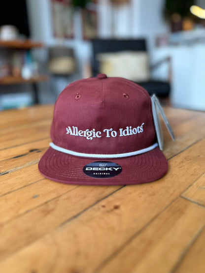 Allergic To Idiots! Maroon & White, Baseball Hats