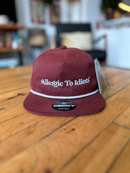 Allergic To Idiots! Maroon & White, Baseball Hats